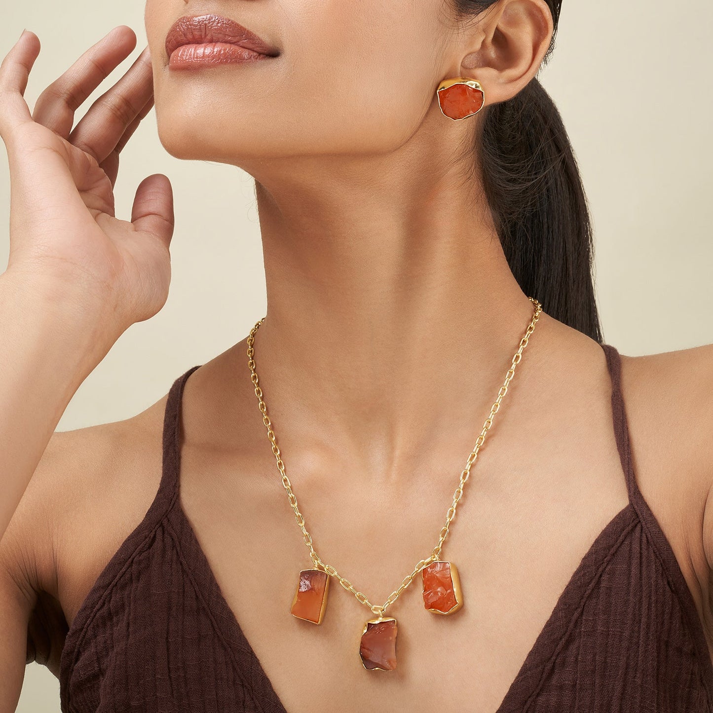 Teejh Seraya Orange Natural Stone Necklace Set
