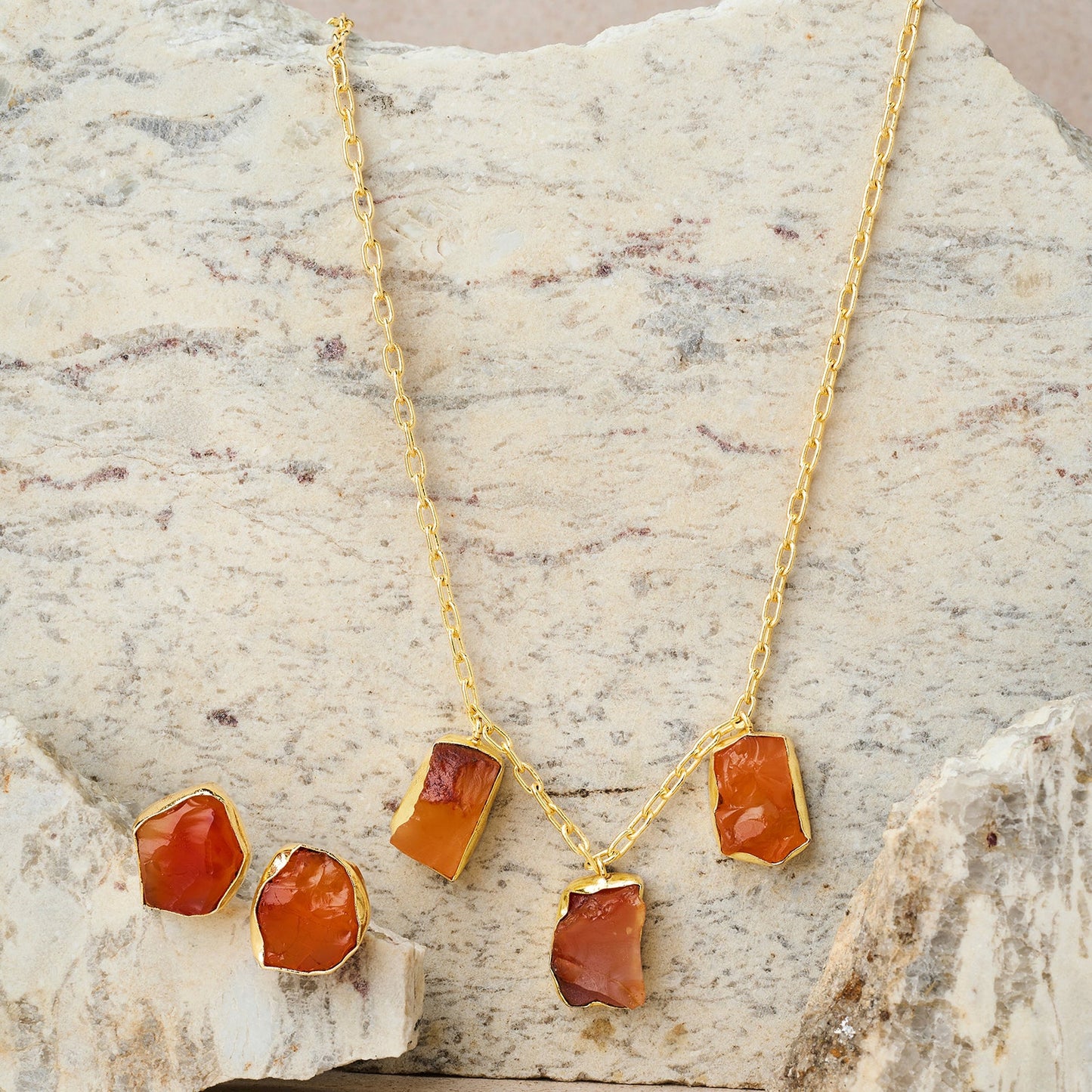 Teejh Seraya Orange Natural Stone Necklace Set