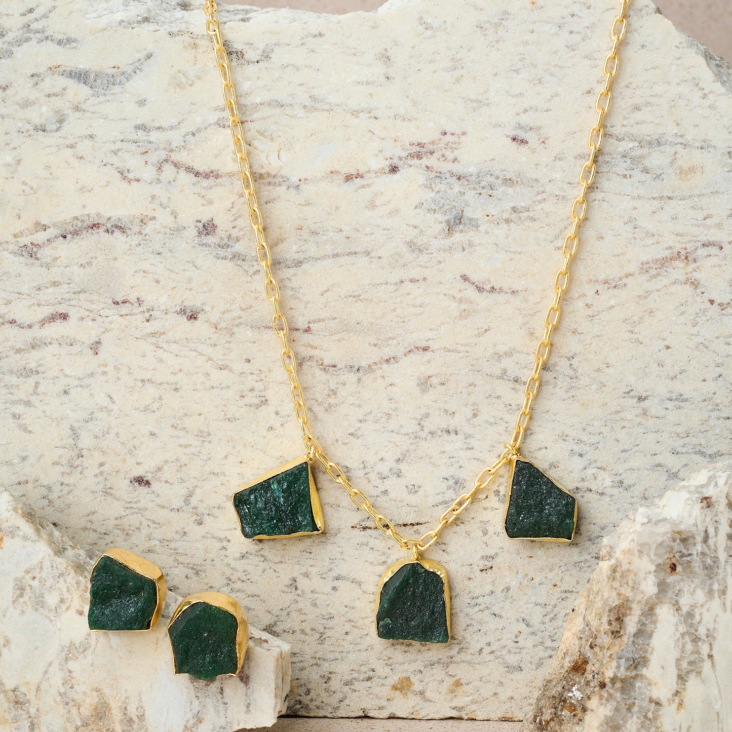 Soléa Dark Green Trio Natural Stone Necklace Set