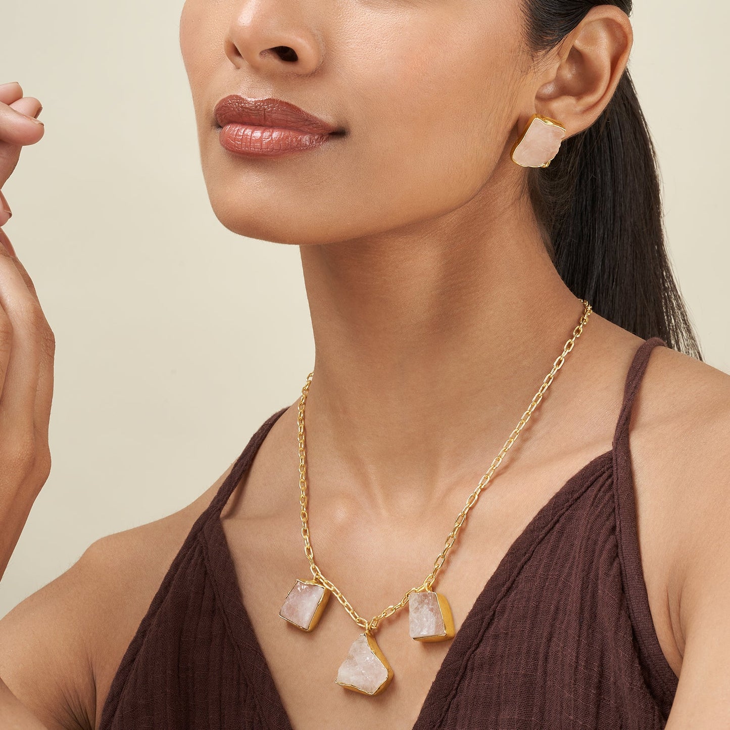 Soléa Pink Trio Natural Stone Necklace Set