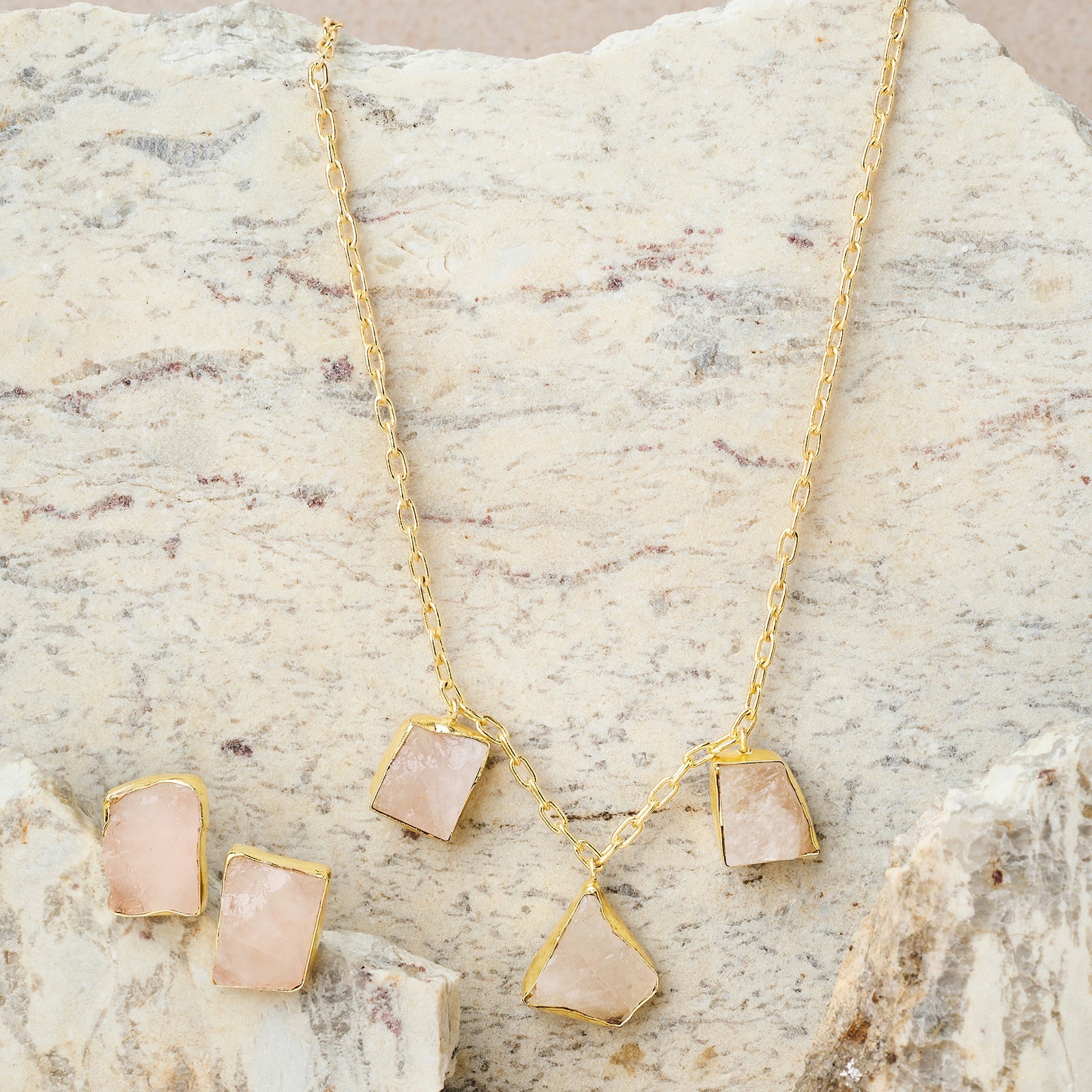 Teejh Seraya Pink Natural Stone Necklace Set