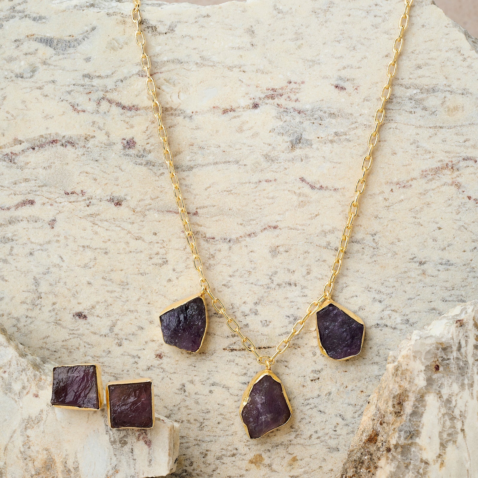 Teejh Seraya Purple Natural Stone Necklace Set