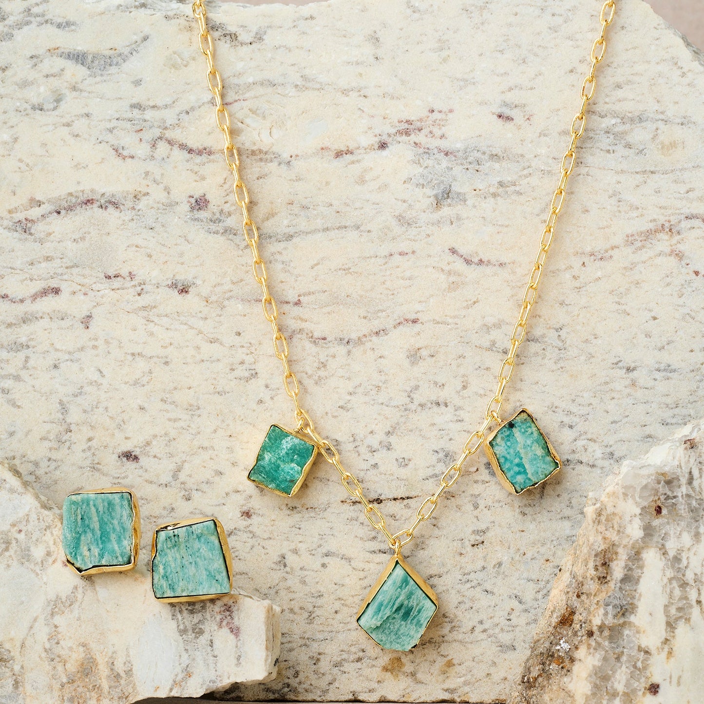 Teejh Seraya Turquoise Natural Stone Necklace Set