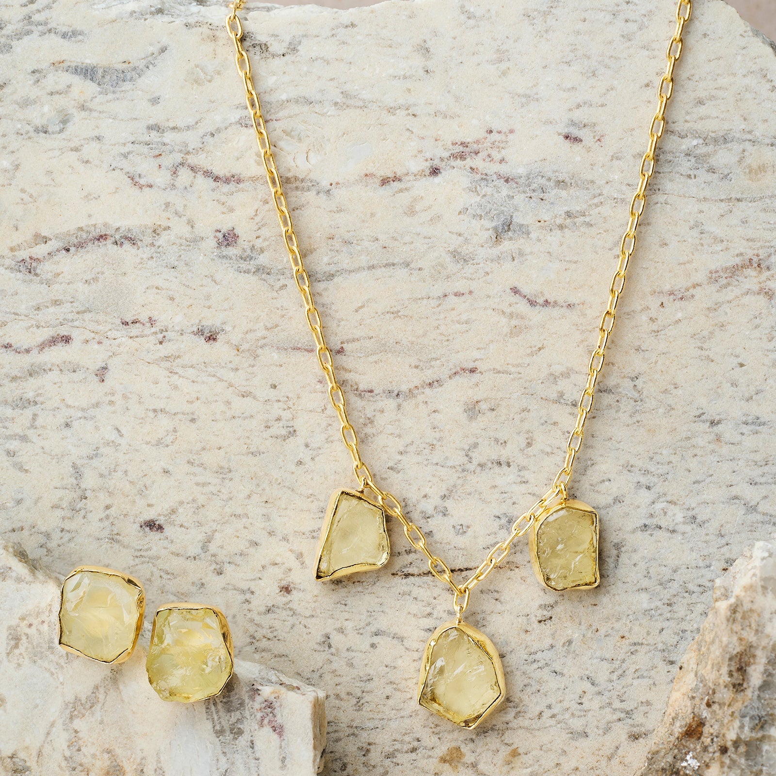 Teejh Seraya Yellow Natural Stone Necklace Set