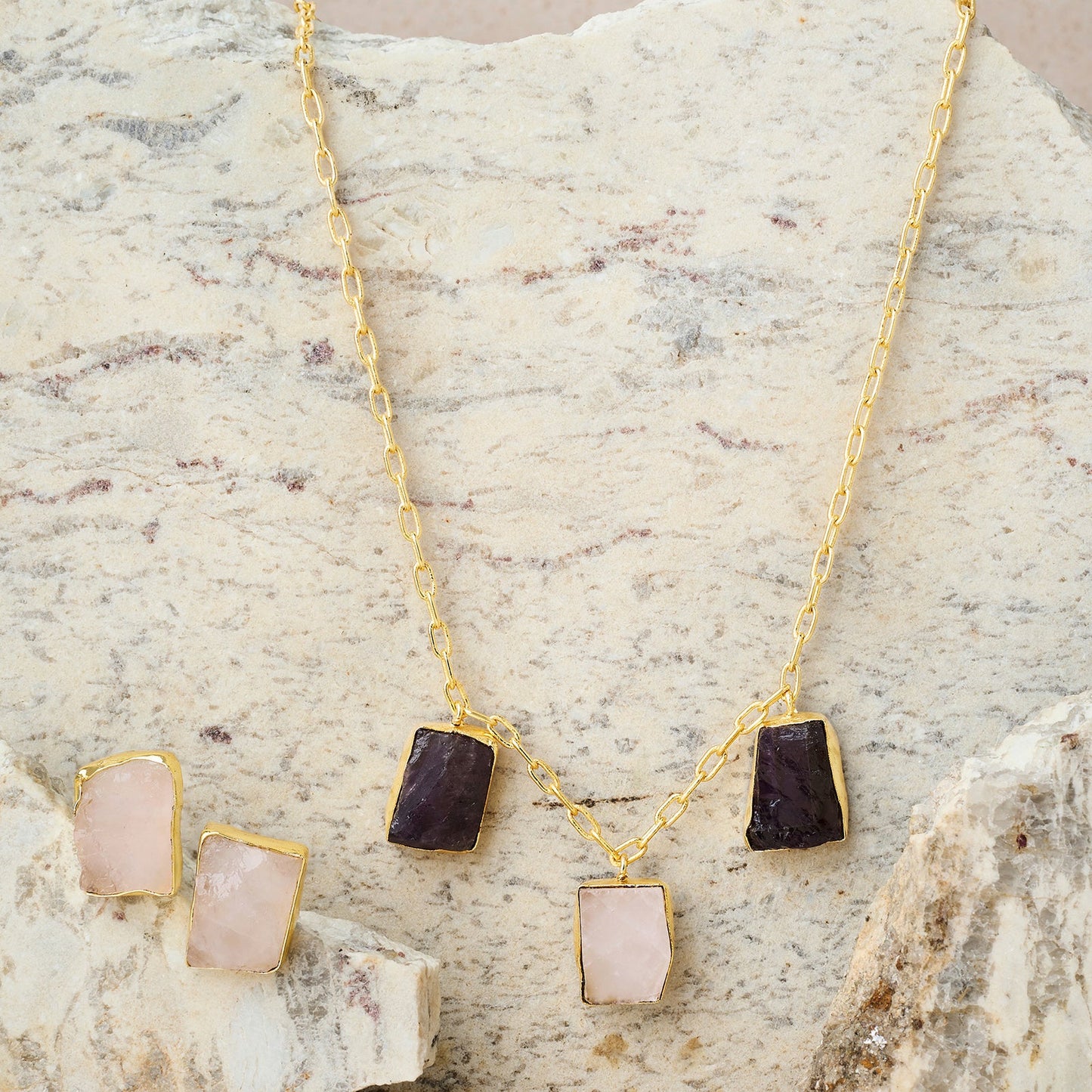 Soléa Purple & Pink Trio Natural Stone Necklace Set
