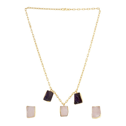 Teejh Seraya Purple and Pink Natural Stone Necklace Set