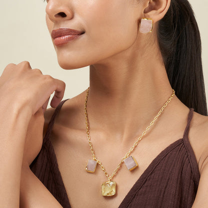 Teejh Seraya Yellow and Pink Natural Stone Necklace Set