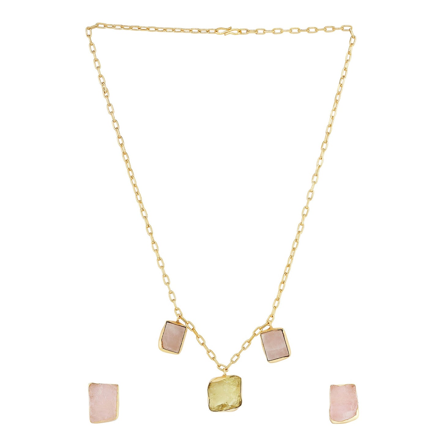 Teejh Seraya Yellow and Pink Natural Stone Necklace Set