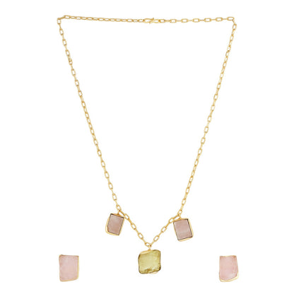 Teejh Seraya Yellow and Pink Natural Stone Necklace Set