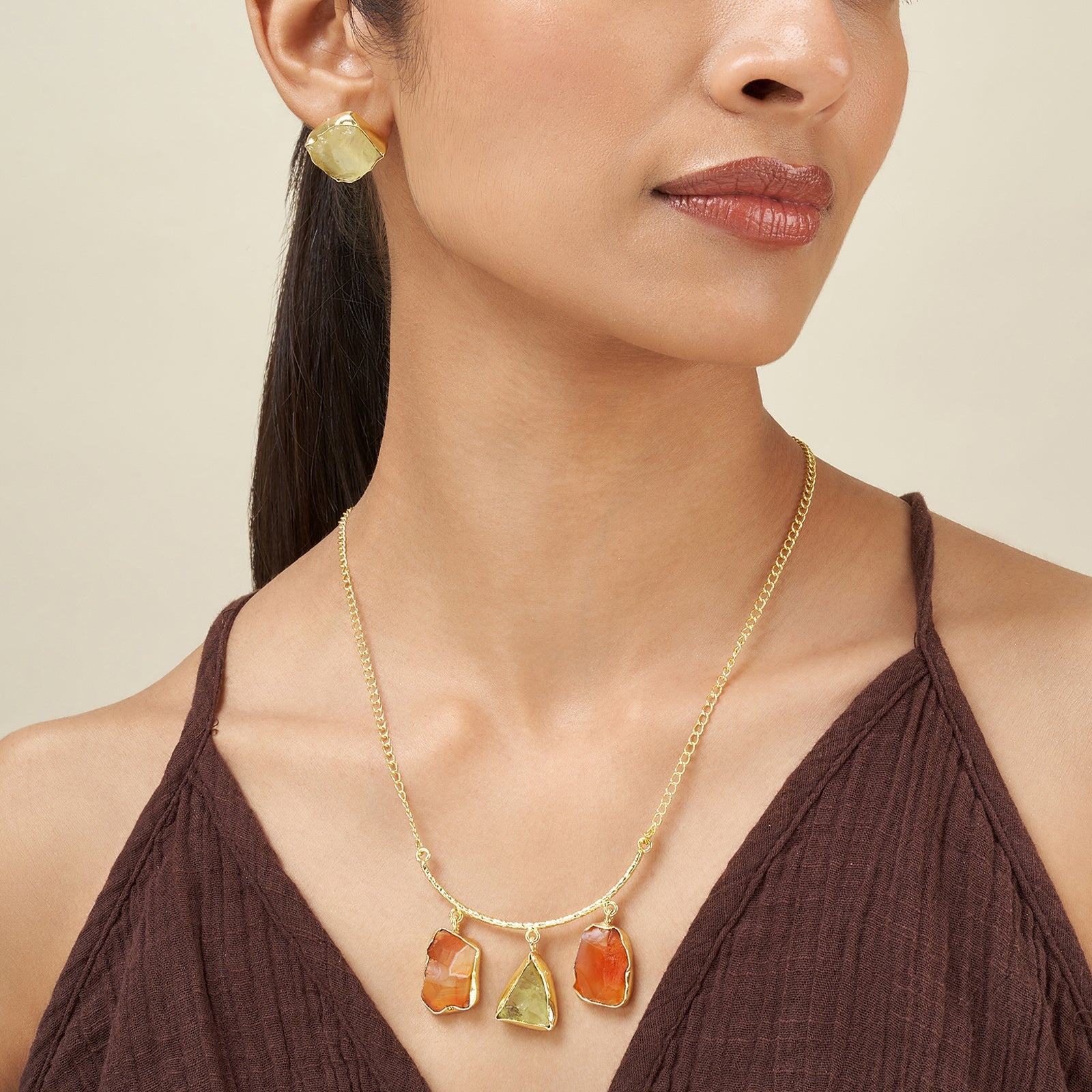 Teejh Alara Orange and Yellow Natural Necklace Set
