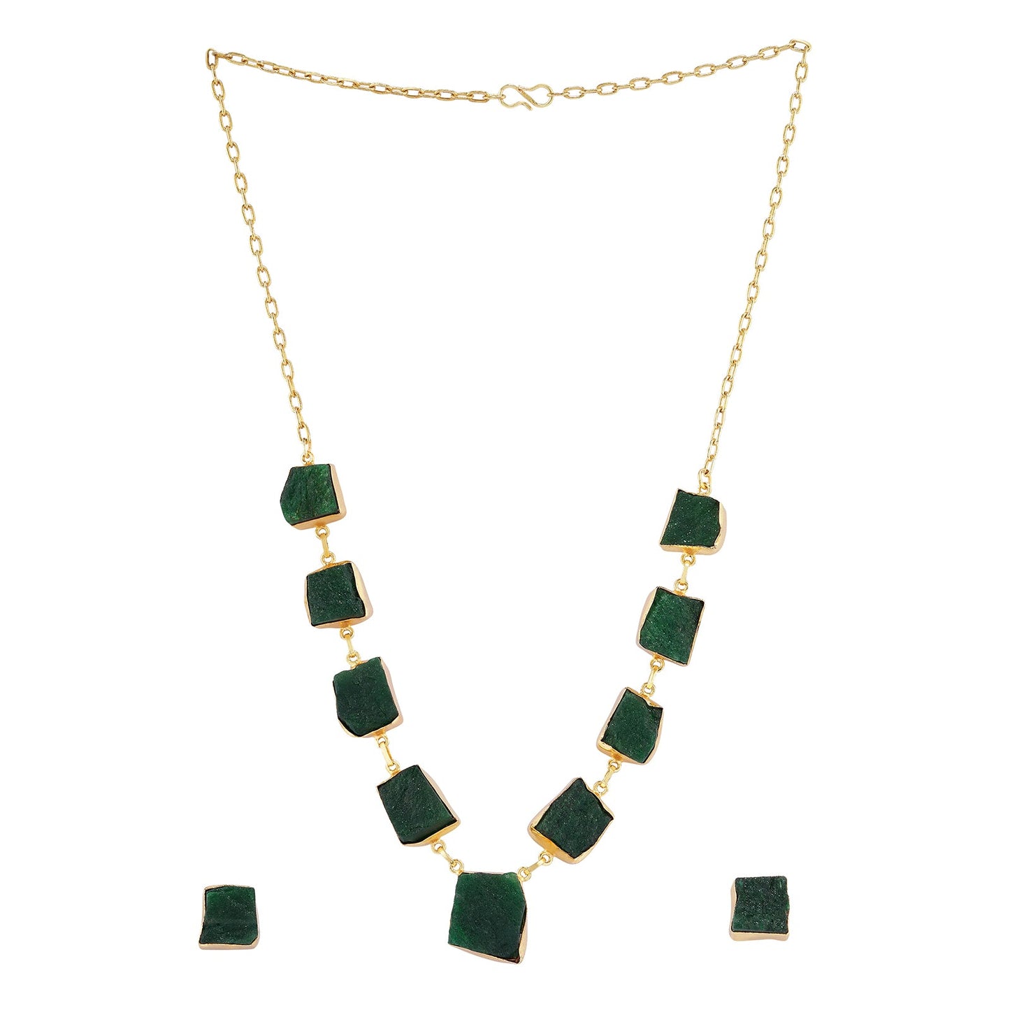 Teejh Zaaina Dark Green Natural Stone Necklace Set