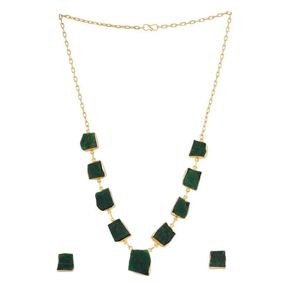 Teejh Zaaina Dark Green Natural Stone Necklace Set