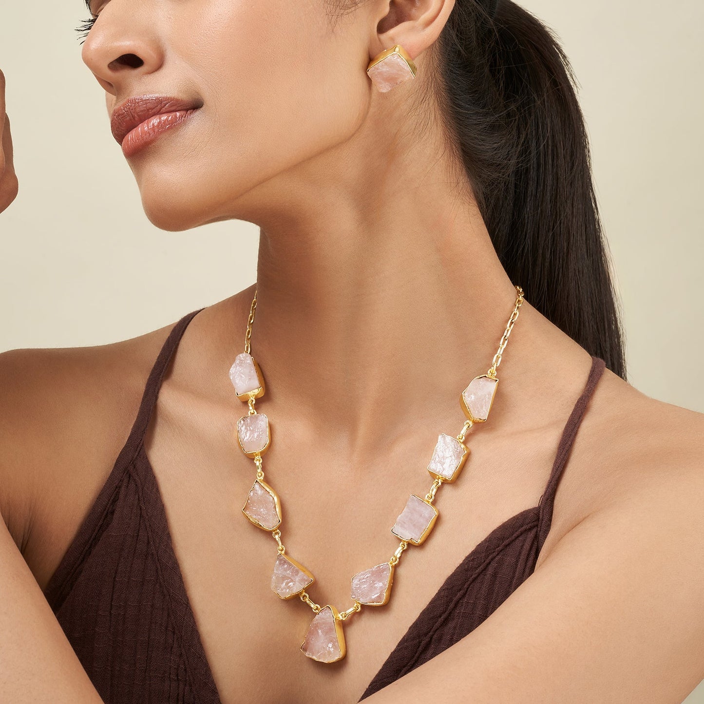 Soléa Pink Natural Stone Royal Necklace Set