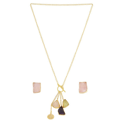 Teejh Zarika Purple,Yellow and Pink Natural Stone Necklace Set