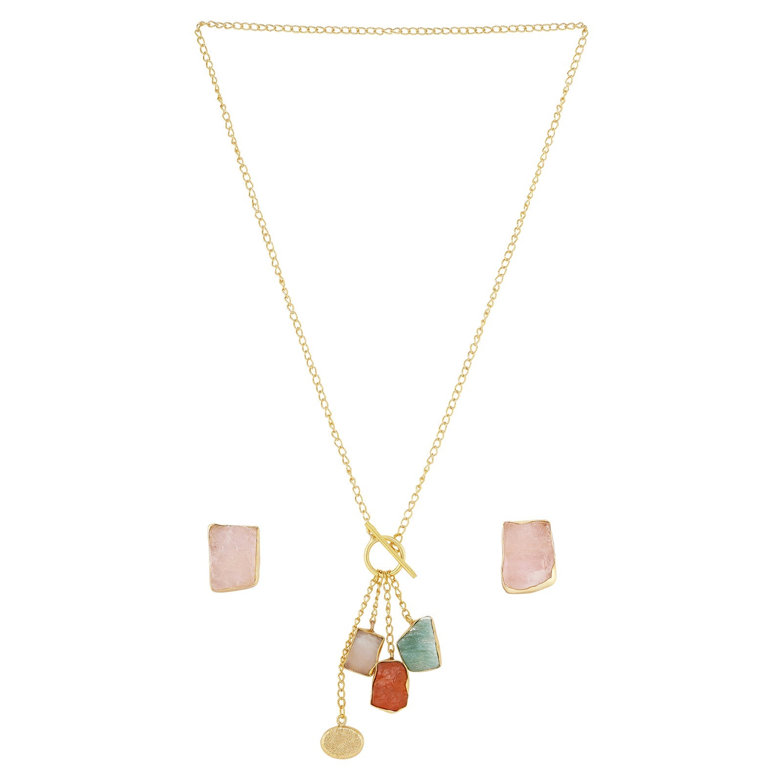 Teejh Zarika Pink,Orange and Turquoise Natural Stone Necklace Set