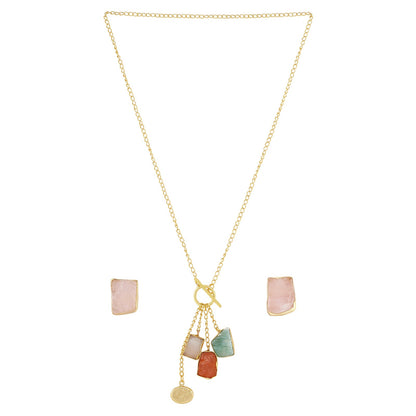 Teejh Zarika Pink,Orange and Turquoise Natural Stone Necklace Set