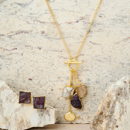 Teejh Zarika White, Pink and Purple Natural Stone Necklace Set