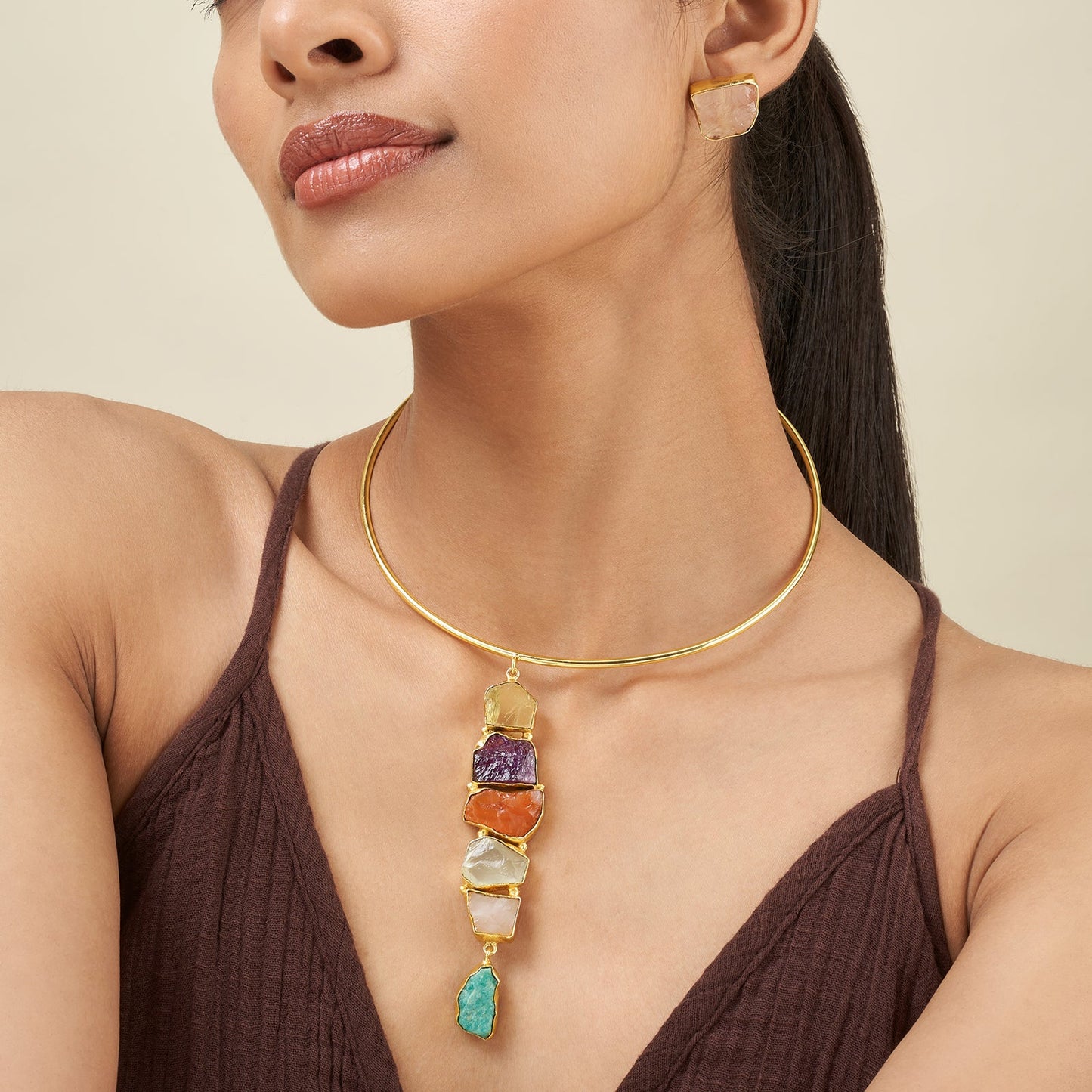 Teejh Anira Multicoloured Natural Stone Necklace Set