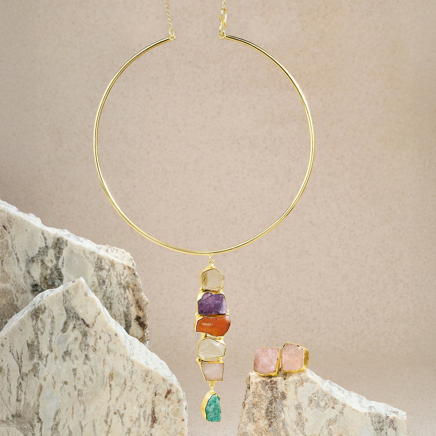 Teejh Anira Multicoloured Natural Stone Necklace Set