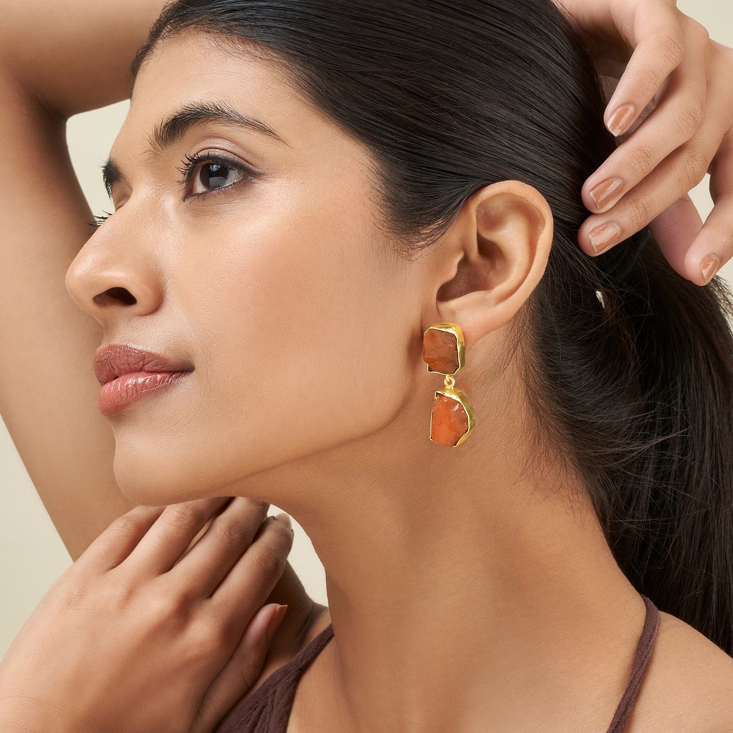 Teejh Eshira Orange Natural Stone Danglers