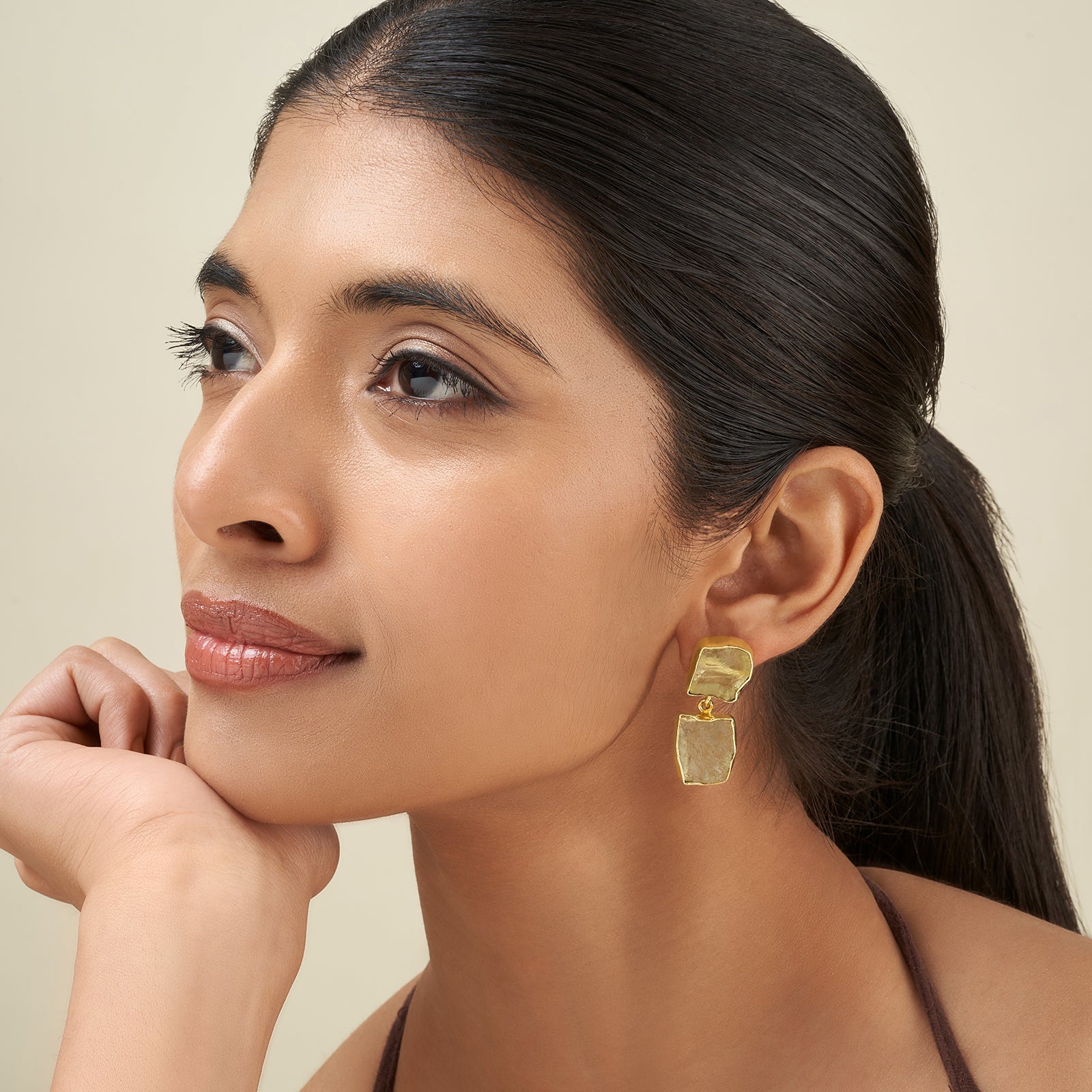 Teejh Eshira Yellow Natural Stone Danglers