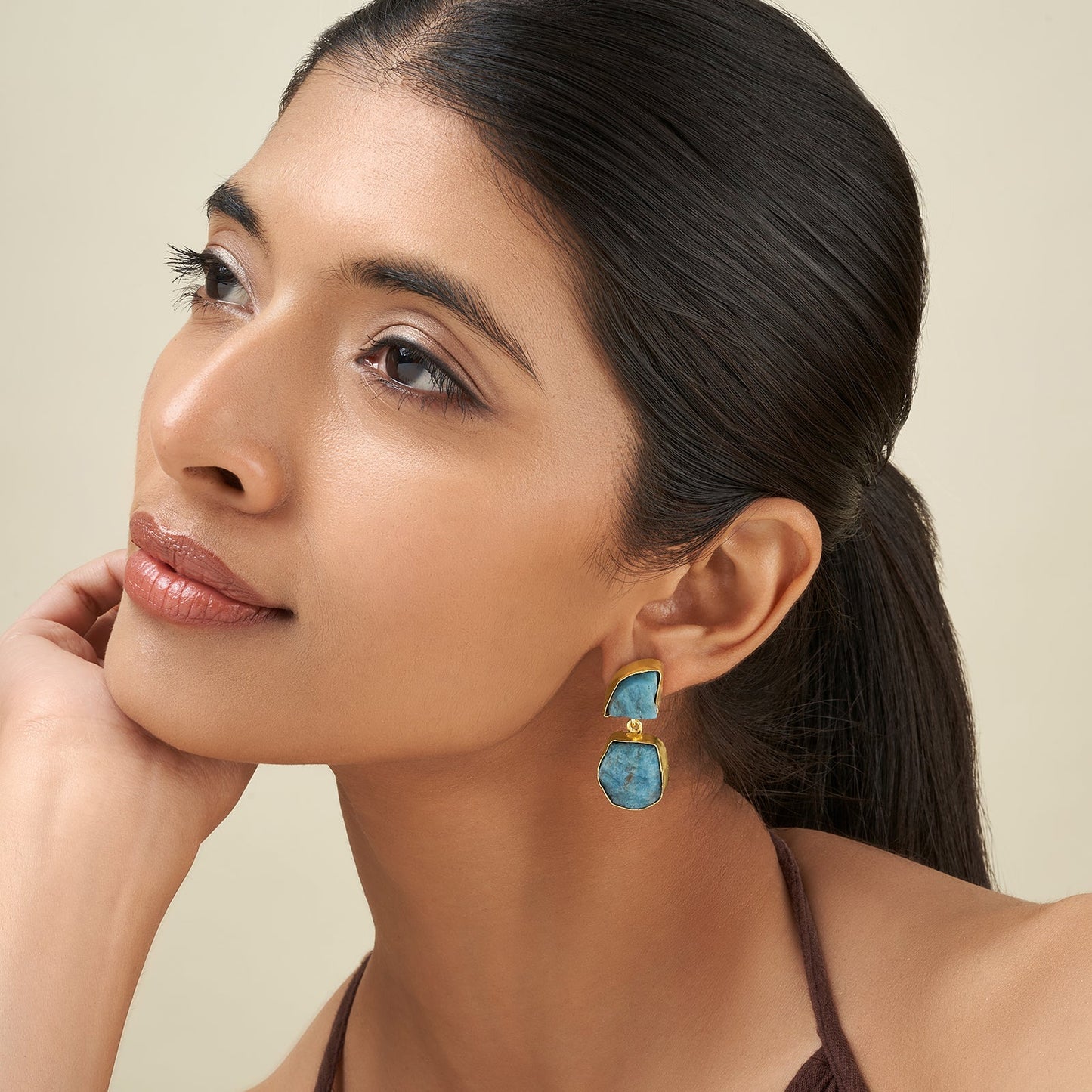 Teejh Eshira Blue Natural Stone Danglers