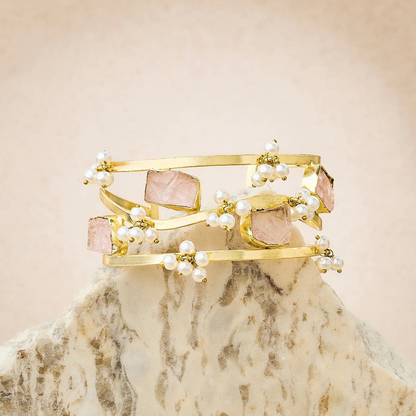 Soléa Pink Natural Stone Pearl Cuff Bracelet