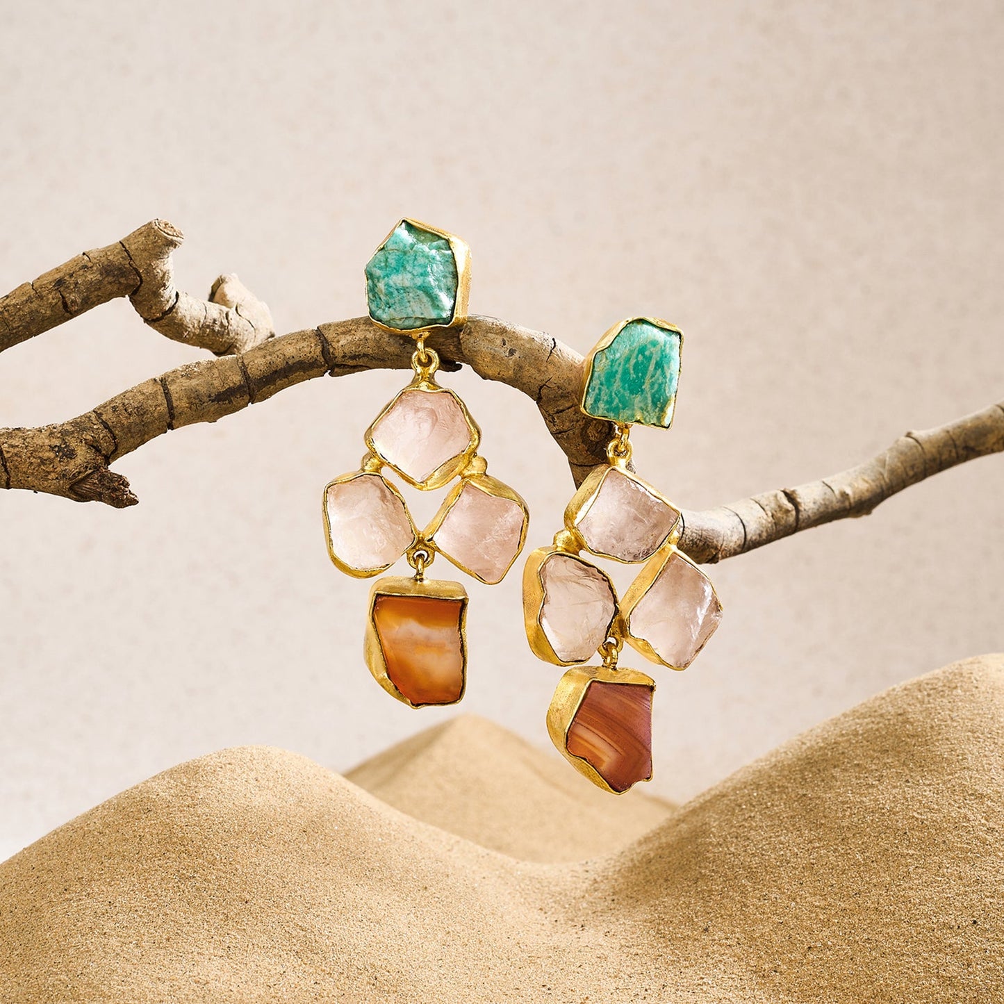 Teejh Aneri Turquoise Pink and Orange Natural Stone Dangler Earrings
