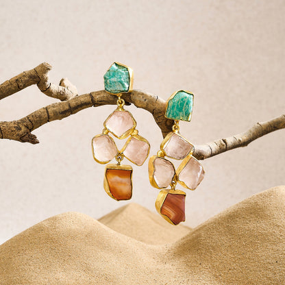Teejh Aneri Turquoise Pink and Orange Natural Stone Dangler Earrings