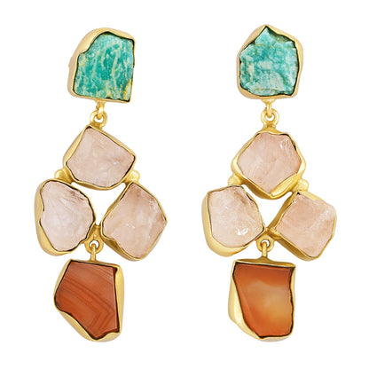 Teejh Aneri Turquoise Pink and Orange Natural Stone Dangler Earrings
