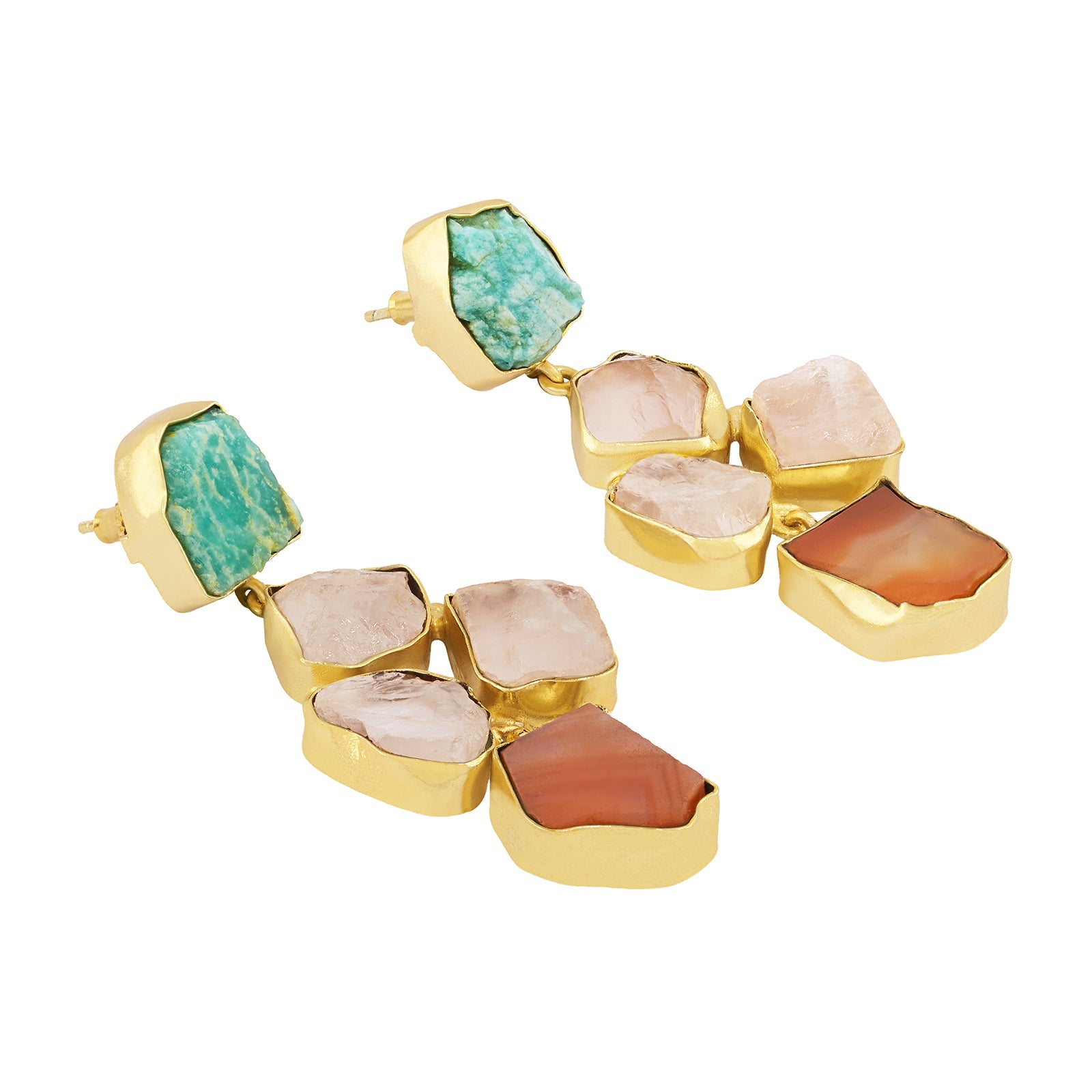 Teejh Aneri Turquoise Pink and Orange Natural Stone Dangler Earrings