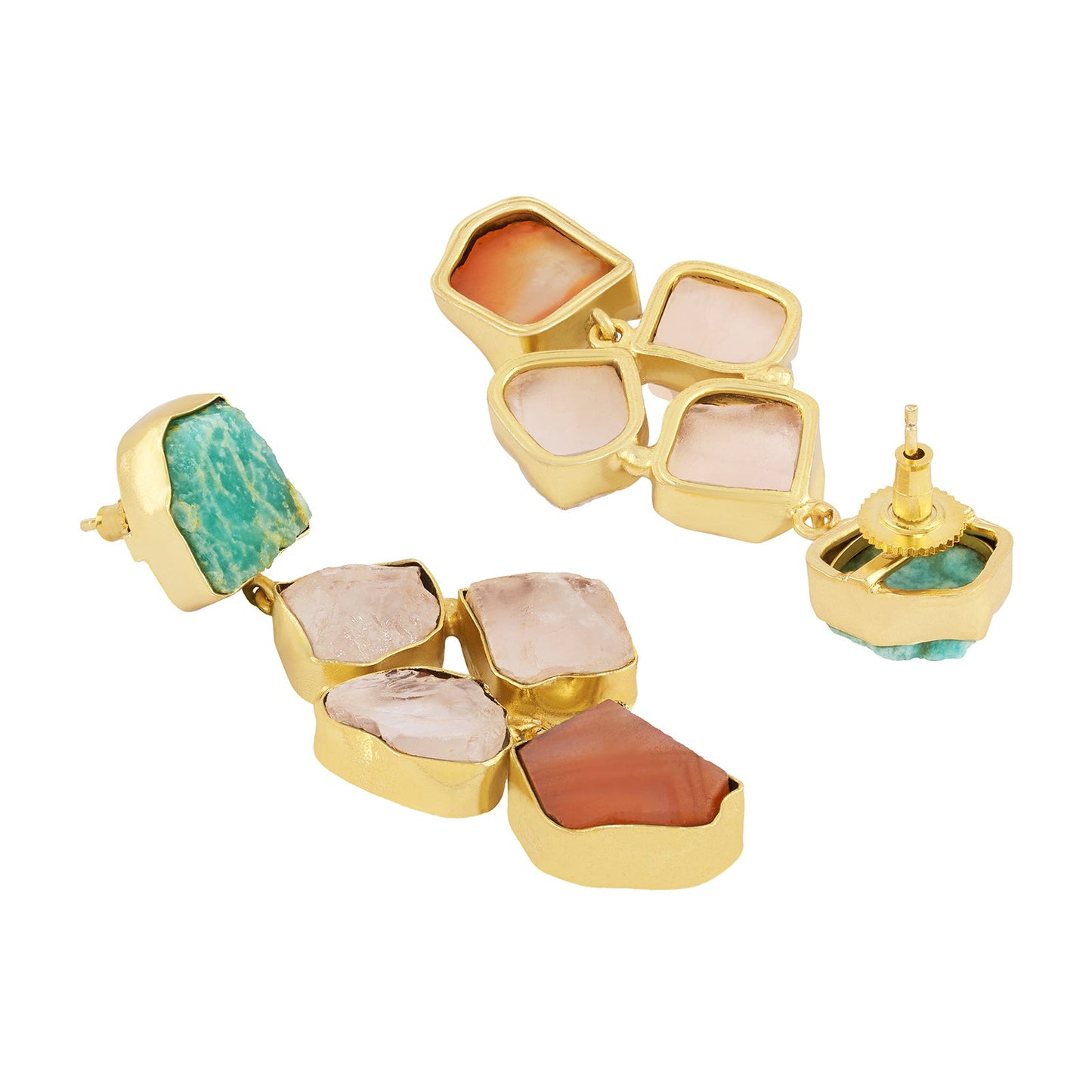 Teejh Aneri Turquoise Pink and Orange Natural Stone Dangler Earrings