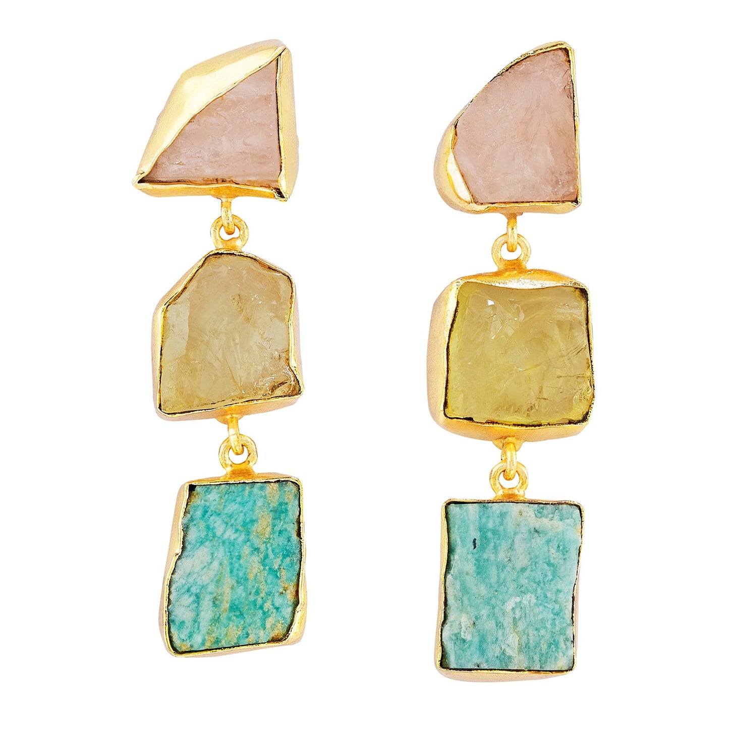 Teejh Kyari Pink Yellow and Turquoise Natural Stone Danglers