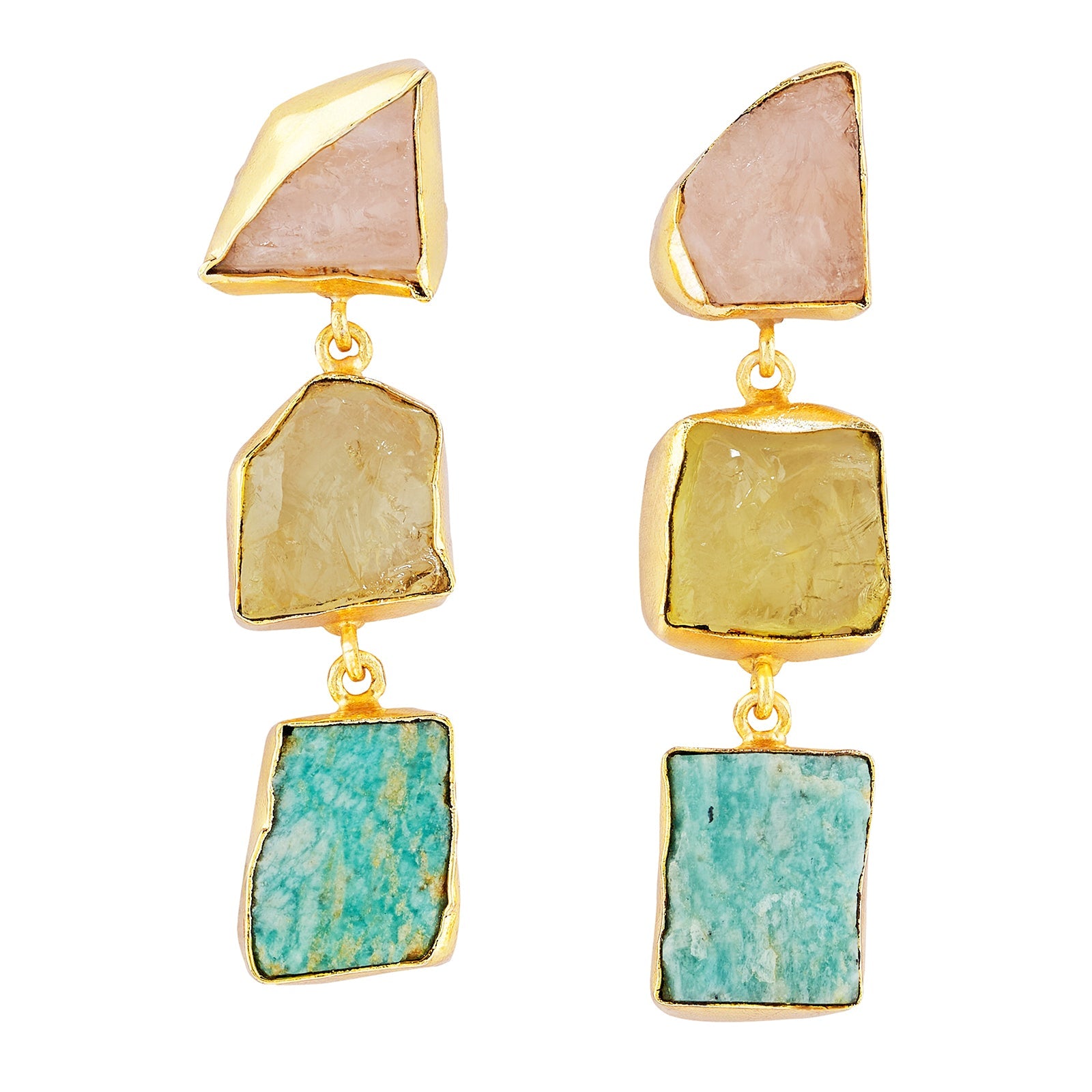 Teejh Kyari Pink Yellow and Turquoise Natural Stone Danglers