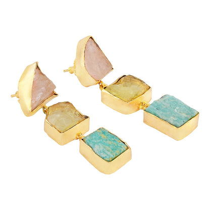 Teejh Kyari Pink Yellow and Turquoise Natural Stone Danglers