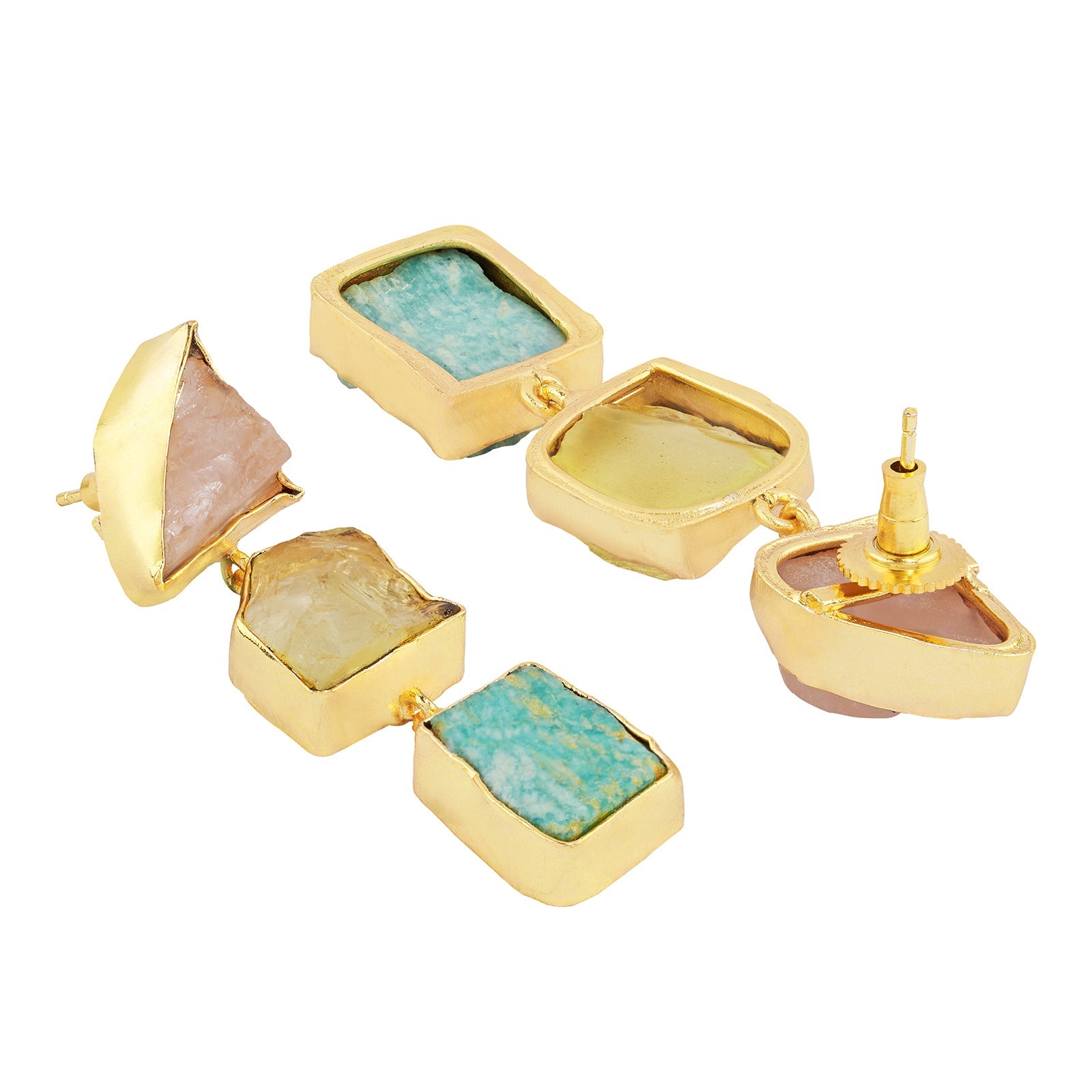 Teejh Kyari Pink Yellow and Turquoise Natural Stone Danglers