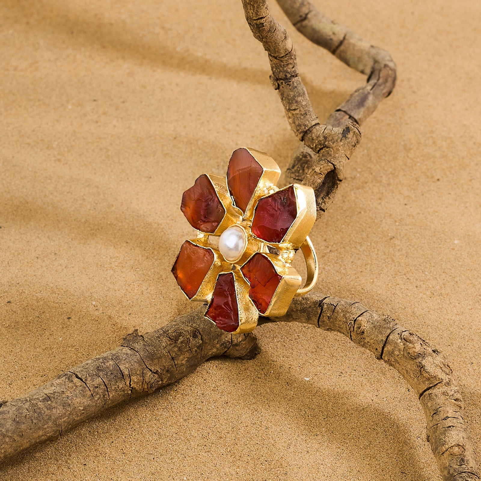 Teejh Veyna Orange Natural Stone Rings