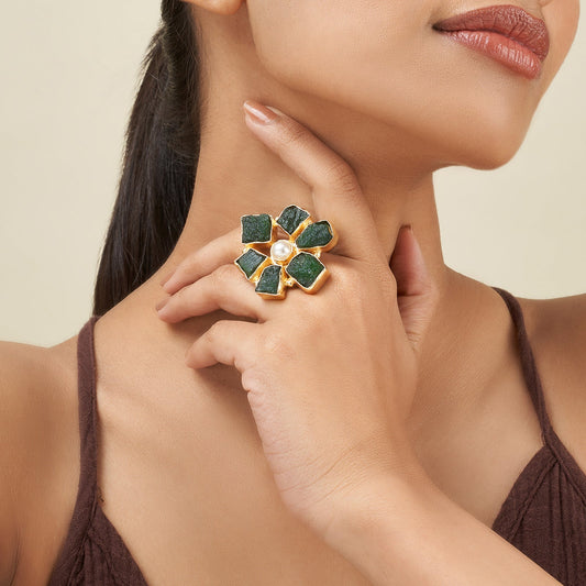 Teejh Veyna Dark Green Natural Stone Rings