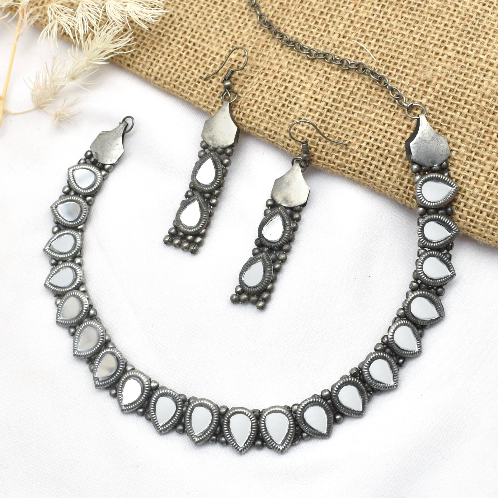Teejh Riddhima Silver Oxidised Necklace Set