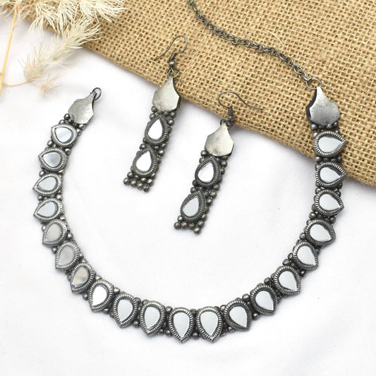 Teejh Riddhima Silver Oxidised Necklace Set