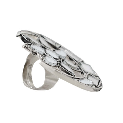 Shagun Silver Oxidized Mirror Ring - Teejh