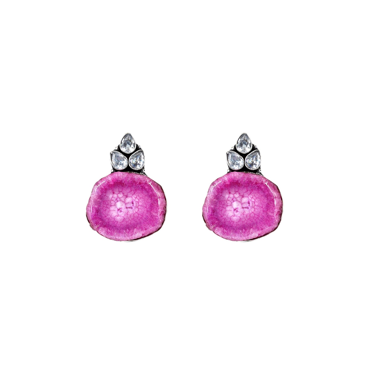 Teejh Harika Magenta Pink Silver Oxidised Earring
