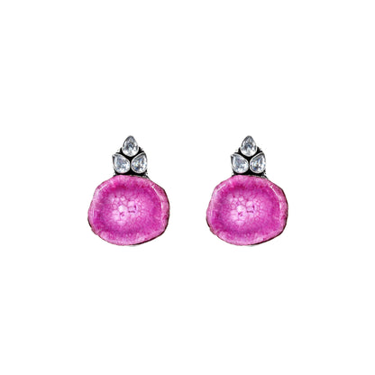 Teejh Harika Magenta Pink Silver Oxidised Earring