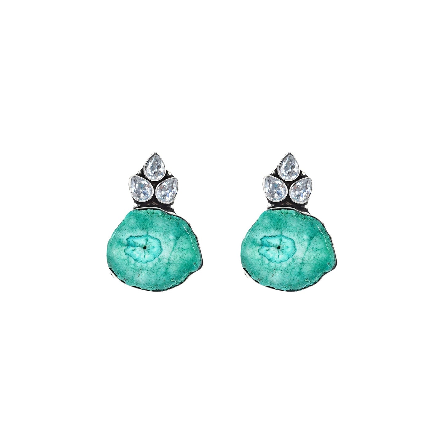 Teejh Harika Sea Blue Silver Oxidised Earring
