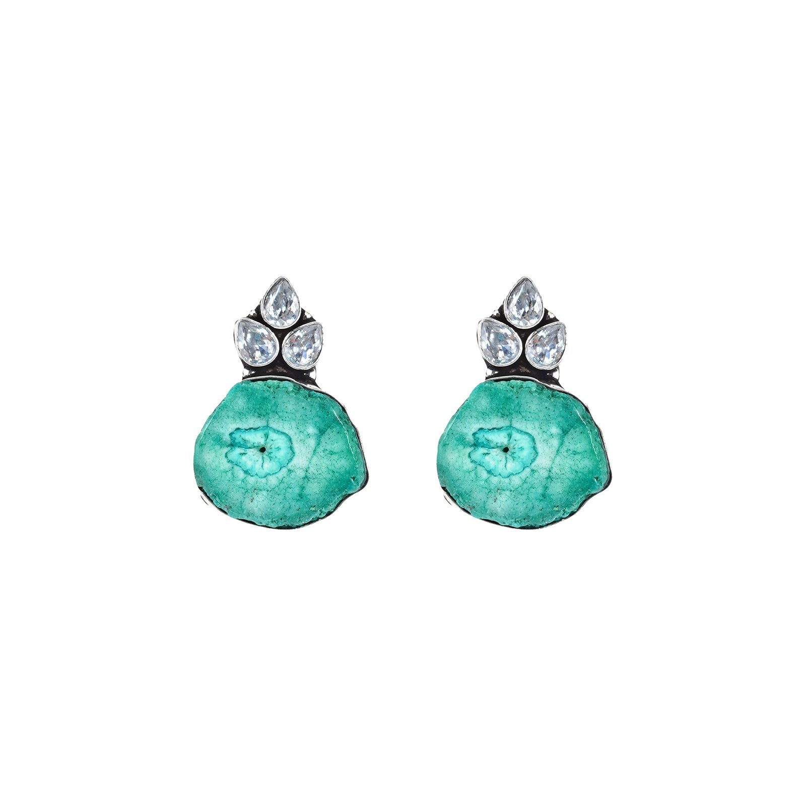 Teejh Harika Sea Blue Silver Oxidised Earring