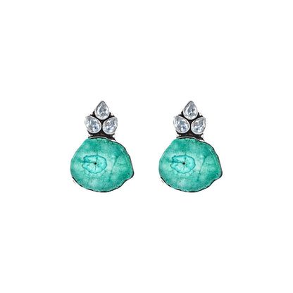 Teejh Harika Sea Blue Silver Oxidised Earring