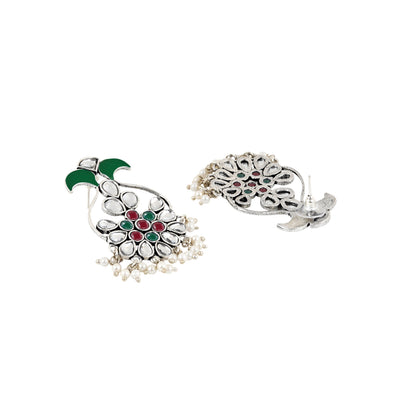 Teejh Sunehri Green Red Silver Oxidised Earring
