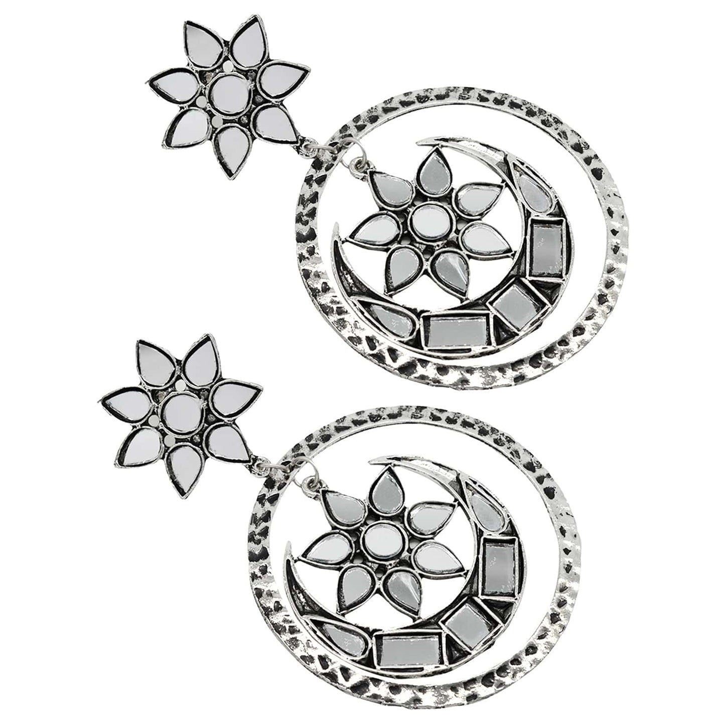 Samaya Silver Oxidized  Mirror Earrings - Teejh