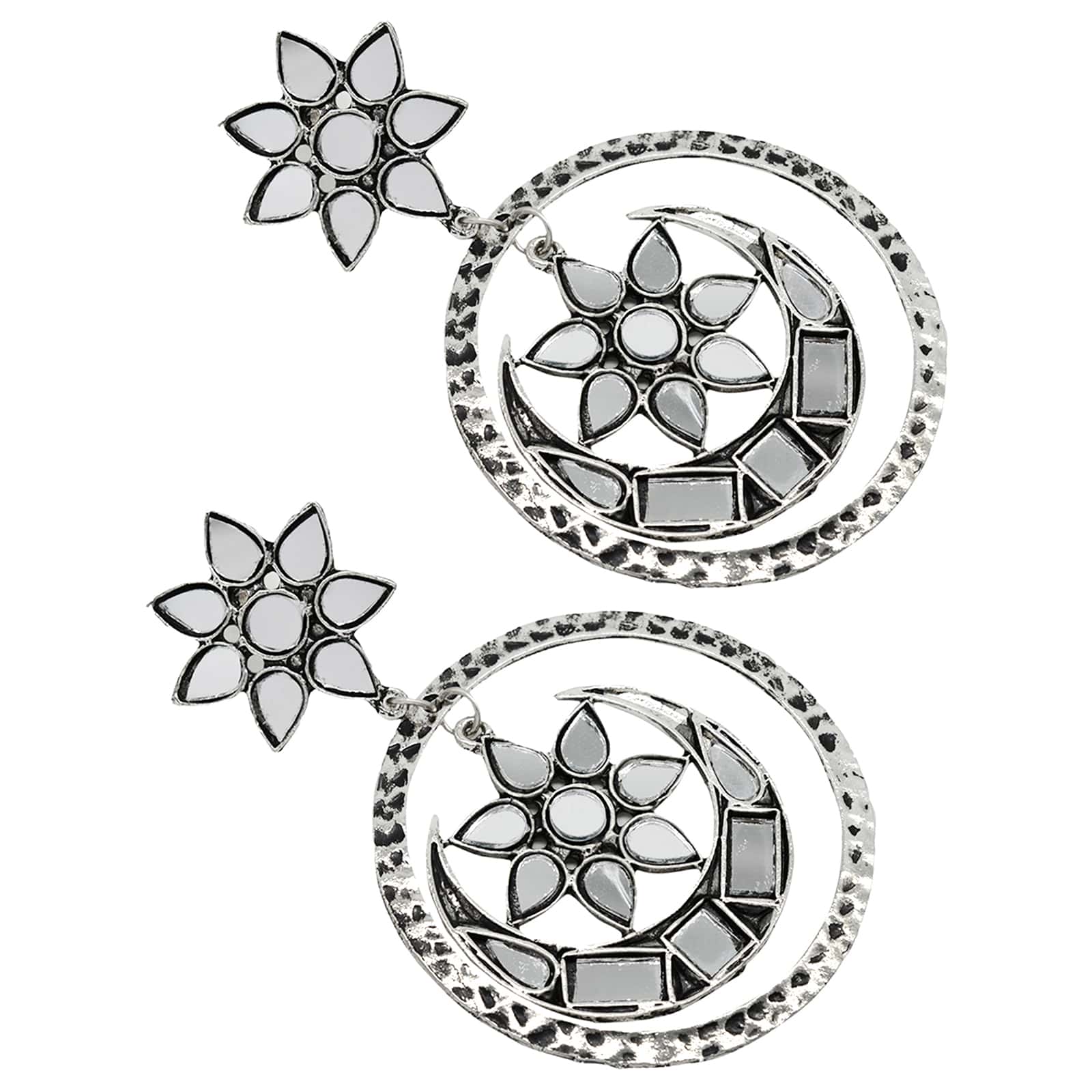 Samaya Silver Oxidized  Mirror Earrings - Teejh