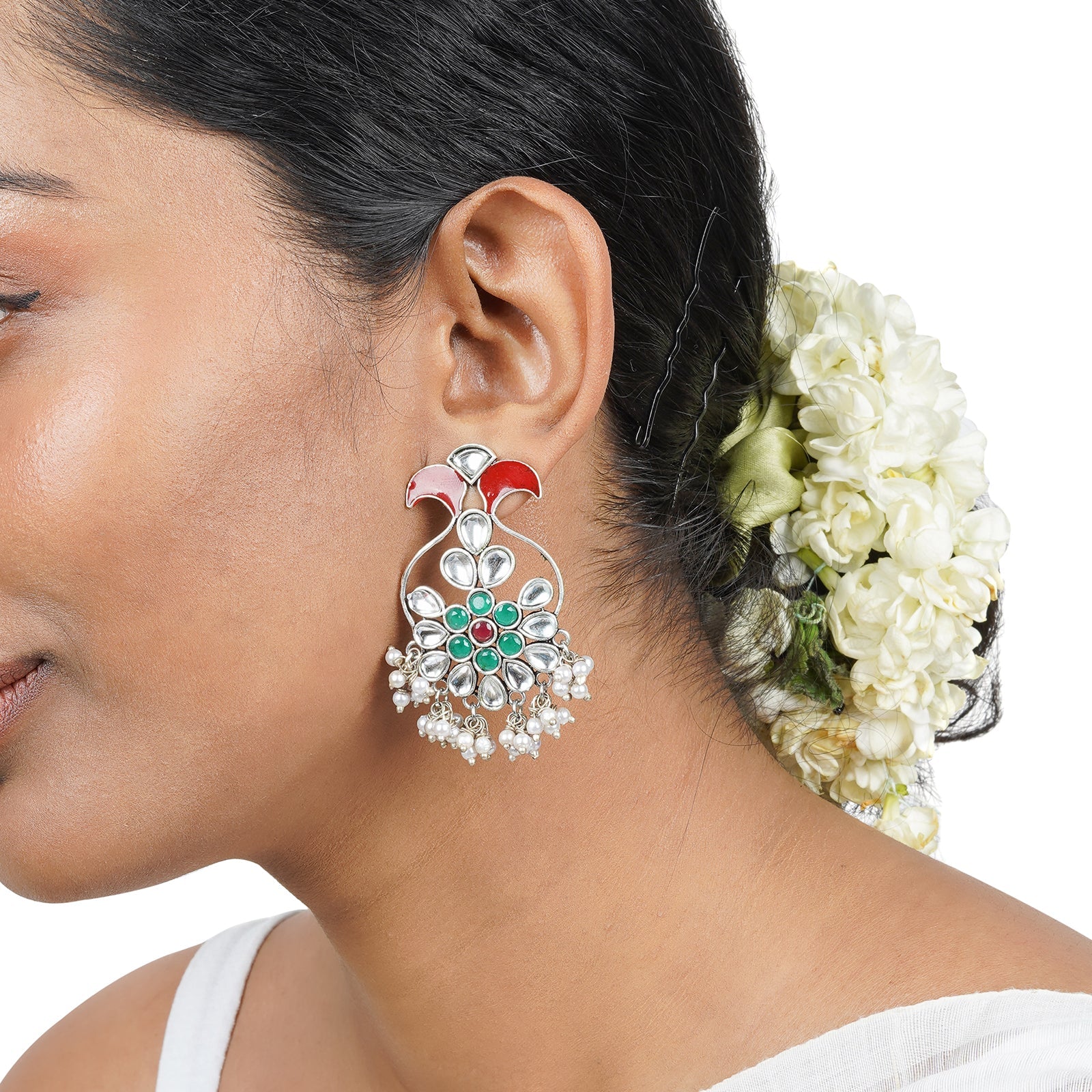 Teejh Roopangi Red and Green Silver Oxidised Earring